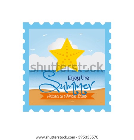 Isolated sticker with a seastar and text on a white background