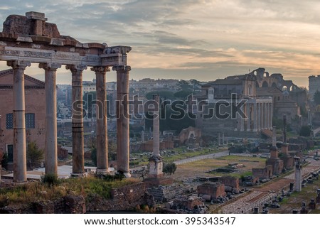 Rome, Italy: The Roman Forum, Latin: Forum Romanum, Italian: Foro Romano, in the sunrise. Old Town of the city