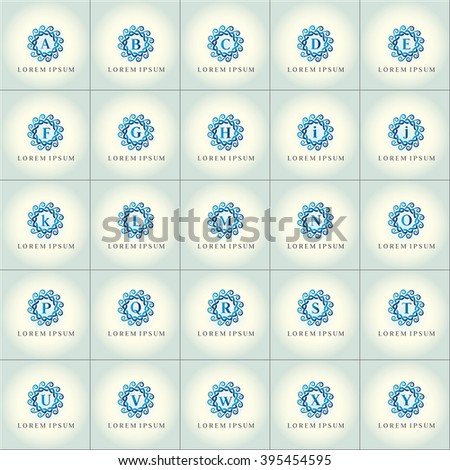Spa and wellness vector logo set. Brand identity for Health center or spa complex. Wave shapes round frame. 