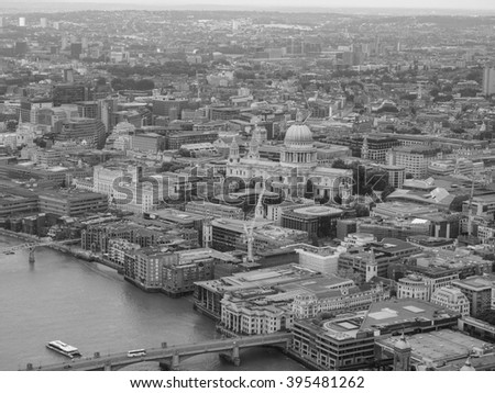 Aerial view of St Paul cathedral in London, UK in black and white