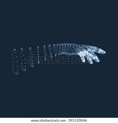 Human Arm. Human Hand Model. Hand Scanning. View of Human Hand. 3D Geometric Design. 3d Covering Skin. Can be used for Science, Technology, Medicine, Hi-Tech, Sci-Fi. Royalty-Free Stock Photo #395520046