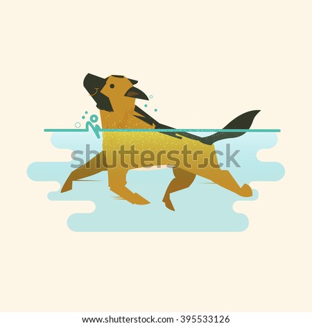 Dog swimming in the water - vector illustration