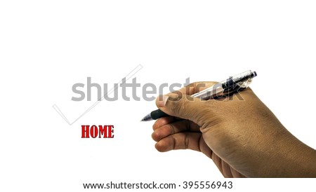 Human hand writing at blank transparent whiteboard