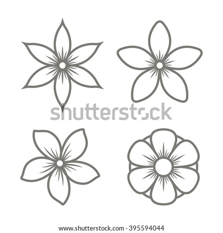 Jasmine Flower Icons Set on White Background. Vector Royalty-Free Stock Photo #395594044