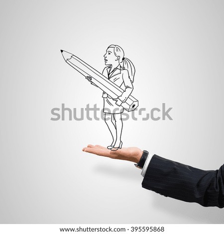 Caricatures of businesswoman in palm