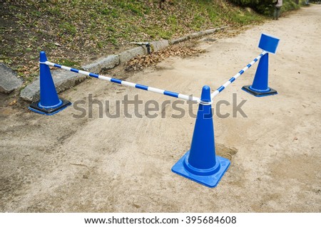 Blue traffic cone in a park