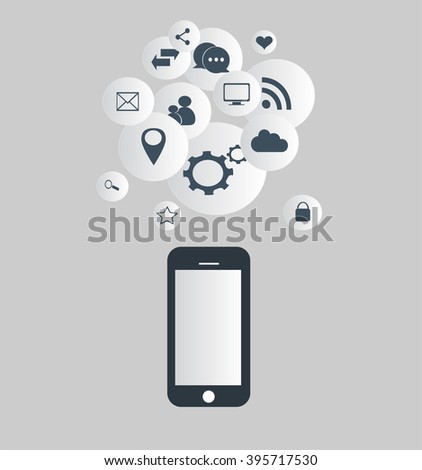 Flat mobile phone vector with social media icons white, eps 10