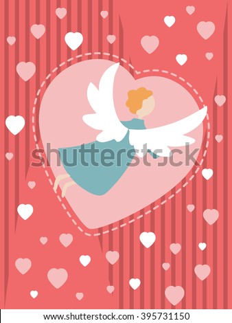 red card with angel and hearts for Valentine's Day