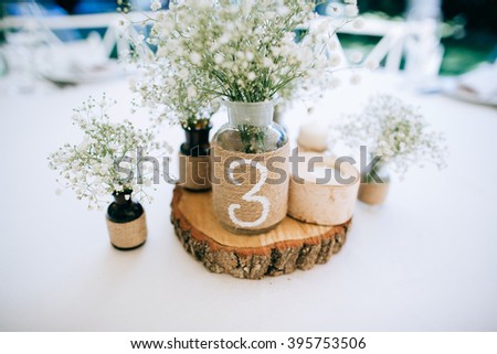 Hand Made  Wedding Decoration, flowers, wood Royalty-Free Stock Photo #395753506