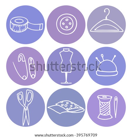 Sewing. A set of round icons.