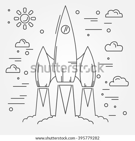 Startup. Rocket thin line icon. Human Space Flight. Vector illustration.