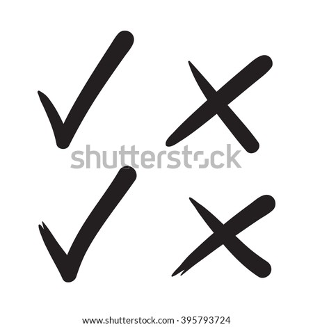 Check mark vector hand drawn icon, wrong mark, sketch check mark, black on white
