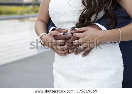Wedding day picture of man and woman with wedding ring