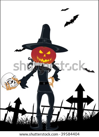 abstract halloween background with witch holding skull