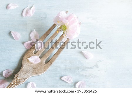 Cherry blossom on the fork food concept