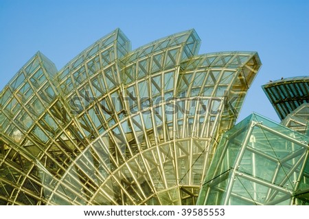 Abstract green glass of petals of lotus shaped architecture