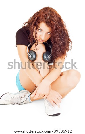 Beautiful woman with headphones isolated on white background