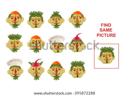 Cartoon  Illustration of Finding the Same Picture.  Educational Game for Preschool Children.