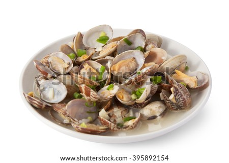 Clams Steamed in Sake japanese food Royalty-Free Stock Photo #395892154