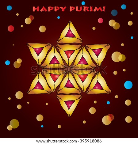 Purim Holiday background. Celebrate the Purim holiday by eating some delicious traditional Hamantashen cookies. These three cornered cookies filled with sweet jams. Abstract illustration Vector