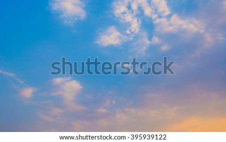 image of blue sky and white clouds on evening time for background usage .