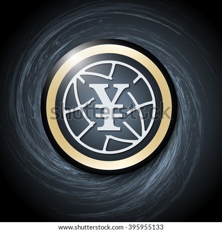 Dark background with abstract spirals and yen icon