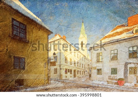 street in old Zagreb, Croatia. Picture in artistic retro style.