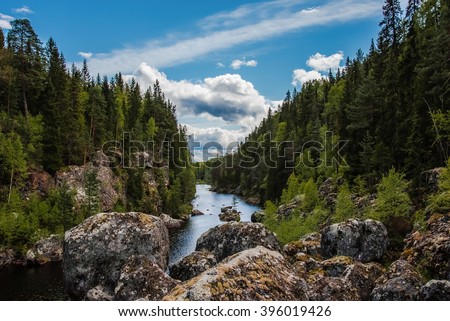 Sweden famous ''The dead waterfall', Sweden Royalty-Free Stock Photo #396019426