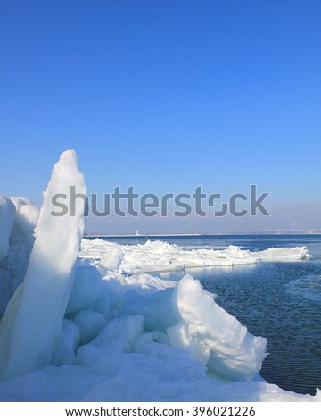 The picture was taken in Ukraine in the Odessa bay. In the picture the Black Sea shores with much frozen. This is a fairly rare event for this area.
