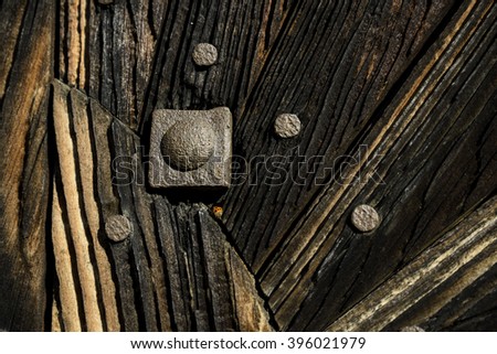Old black wooden plank, with iron nail.
Old black wooden plank, with a rusty iron nail in the left half of the picture. Picture is only sharp in a narrow strip. 