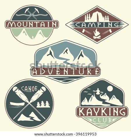 kayaking, camping,climbing and adventure vintage labels set