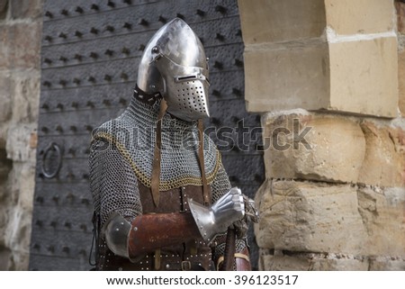 Ancient metal armor - iron detail. Royalty-Free Stock Photo #396123517