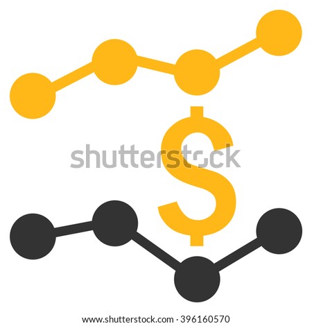 Financial Trends vector icon. Style is flat symbol, yellow color, white background.