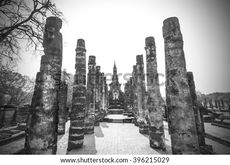 The old temple in Thailand. This is and old public temple more than 800 years old and can take picture for sale. Black and white style. Vignette style
