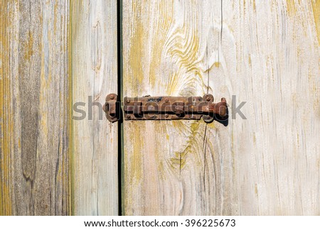 Locked padlock with hain at door. 