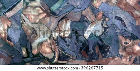 the blue hour, allegory, tribute to Picasso, abstract photography of the Spain fields from the air, aerial view, representation of human labor camps, abstract, cubism, abstract naturalism,