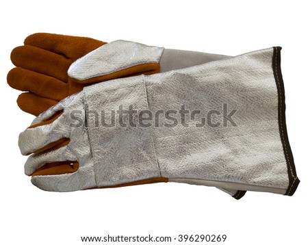 Thermal protection leather gloves isolated on a white background Royalty-Free Stock Photo #396290269