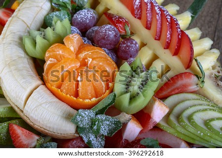 Fruit salat mix - pineapple, strawverry, grape, qiwi, banana, tangerine