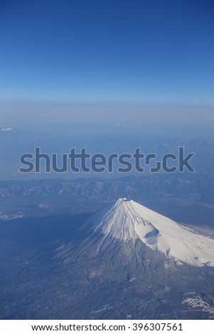 Southern side of Mt. Fuji aerial photo from airplane