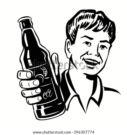 vector black symbol of Retro Beer Guy