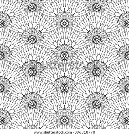 Vector Seamless Monochrome Pattern From Mandala. Hand Drawn Mandala For Coloring