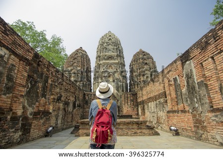 Woman photo in the old temple in Thailand (this is old temple more than 800 years old and can take picture for sale) 