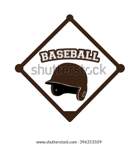 Isolated baseball field with text and a baseball helm on a white background