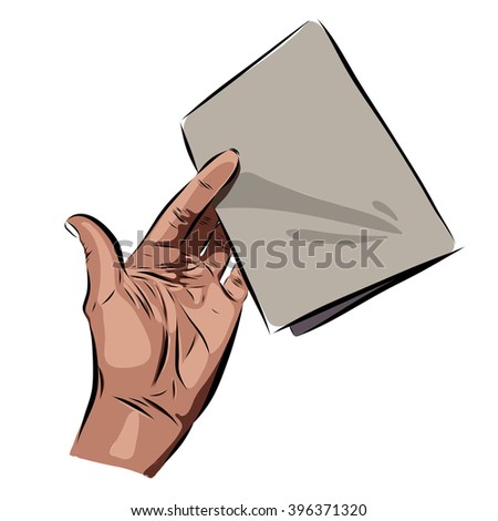 hands with paper on a white background. 