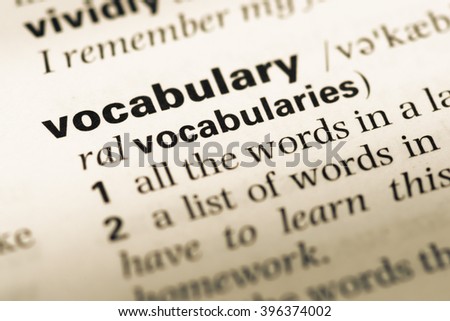 Close up of old English dictionary page with word vocabulary Royalty-Free Stock Photo #396374002