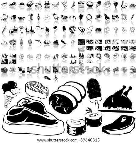 Food set of black sketch. Part 2-4. Isolated groups and layers.