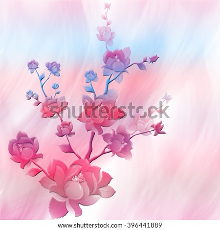 Watercolor background with colorful flowers. Abstract floral elements .