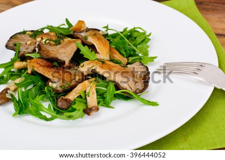 Salad and Arugula and Fried Oyster Mushrooms Studio Photo