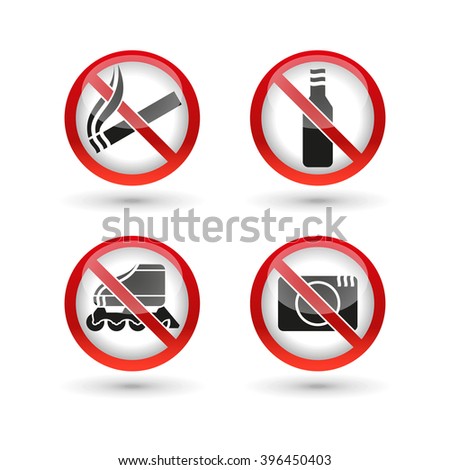 No smoking, no drink, no roller-skate, no photography. Set
