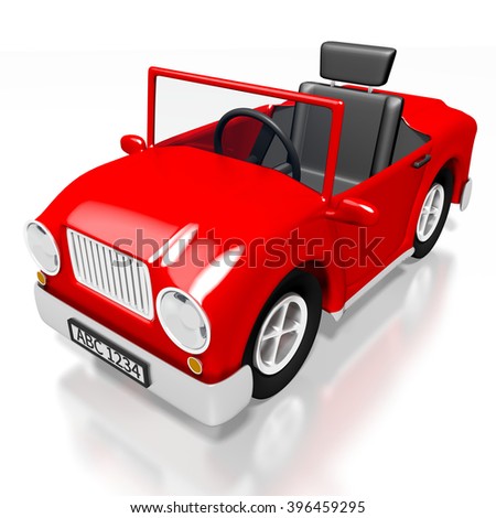 3D illustration - red cartoon car.